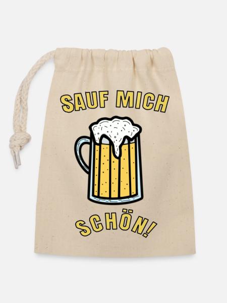 Sauf mich schön! - Verschließbarer Geschenkbeutel aus Baumwolle (14x20cm) - Natur