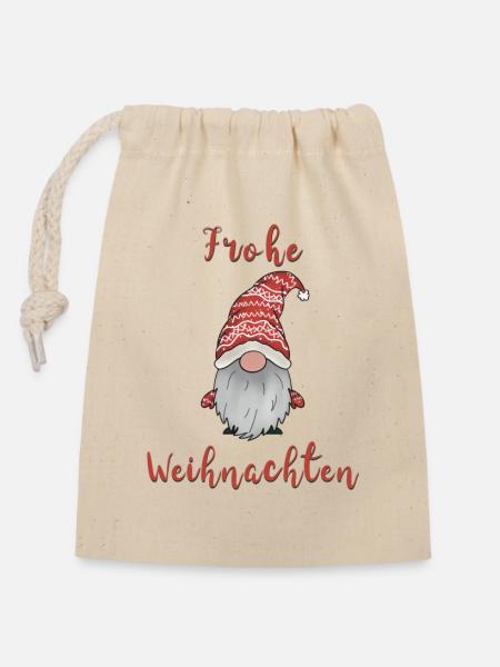 Weihnachtsgnom - Verschließbarer Geschenkbeutel aus Baumwolle (14x20cm) - Natur