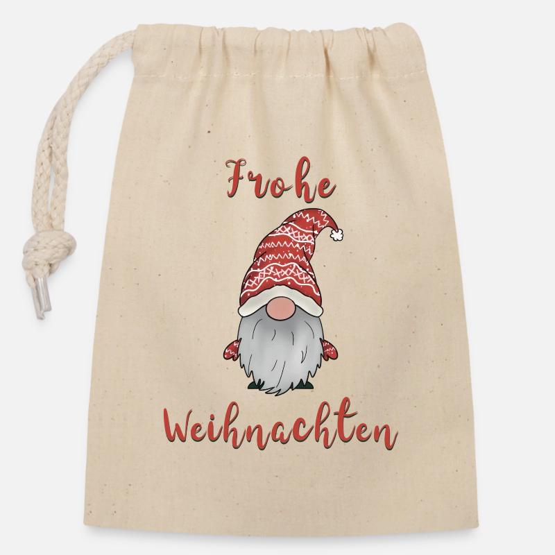 Weihnachtsgnom - Verschließbarer Geschenkbeutel aus Baumwolle (14x20cm) - Natur