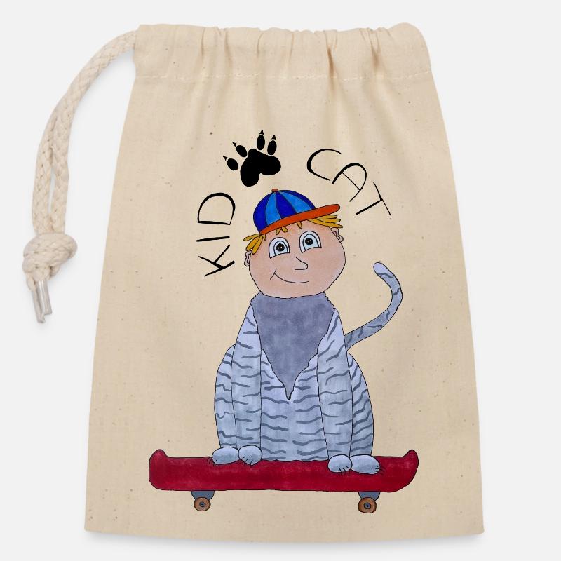 KidCat - Sac cadeau en coton avec cordon (14 x 20 cm) - nature