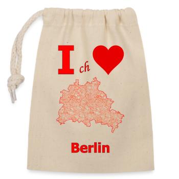 Ich liebe Berlin Stadtplan mit Straßen - Verschließbarer Geschenkbeutel aus Baumwolle (14x20cm) - Natur - Vorne