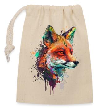 fuchs mit bunten farbklecksen - Verschließbarer Geschenkbeutel aus Baumwolle (14x20cm) - Natur - Vorne