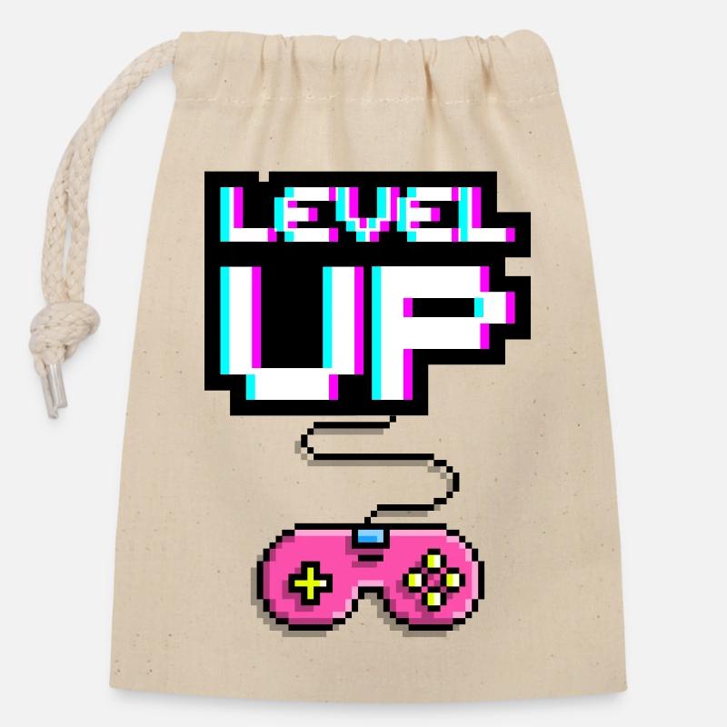 Level Up - Closable cotton gift bag (14x20cm) - nature