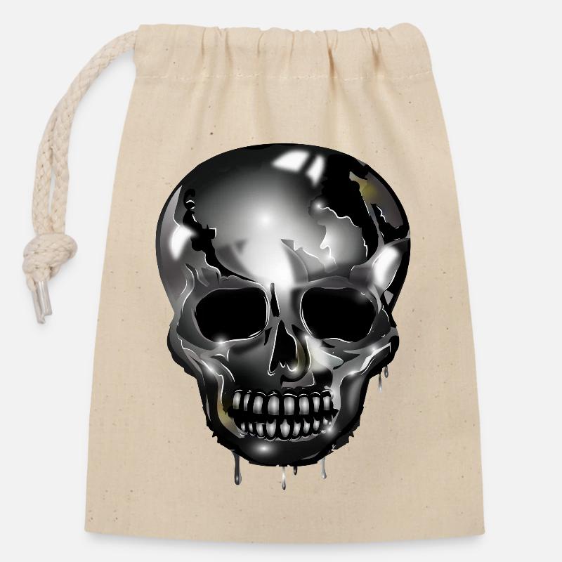 extravaganter Totenkopf koloriert im Chrom Look - Verschließbarer Geschenkbeutel aus Baumwolle (14x20cm) - Natur