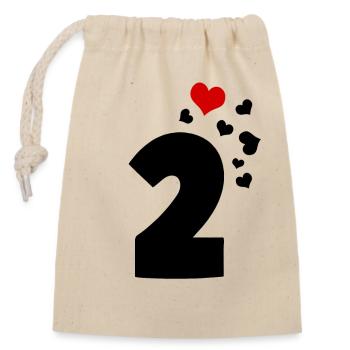 2 cœurs 2ème anniversaire - Sac cadeau en coton avec cordon (14 x 20 cm) - nature - Devant