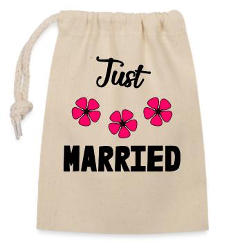 JUST MARRIED. EVJF. SAINT VALENTIN - Sac cadeau en coton avec cordon (14 x 20 cm) - nature - Devant