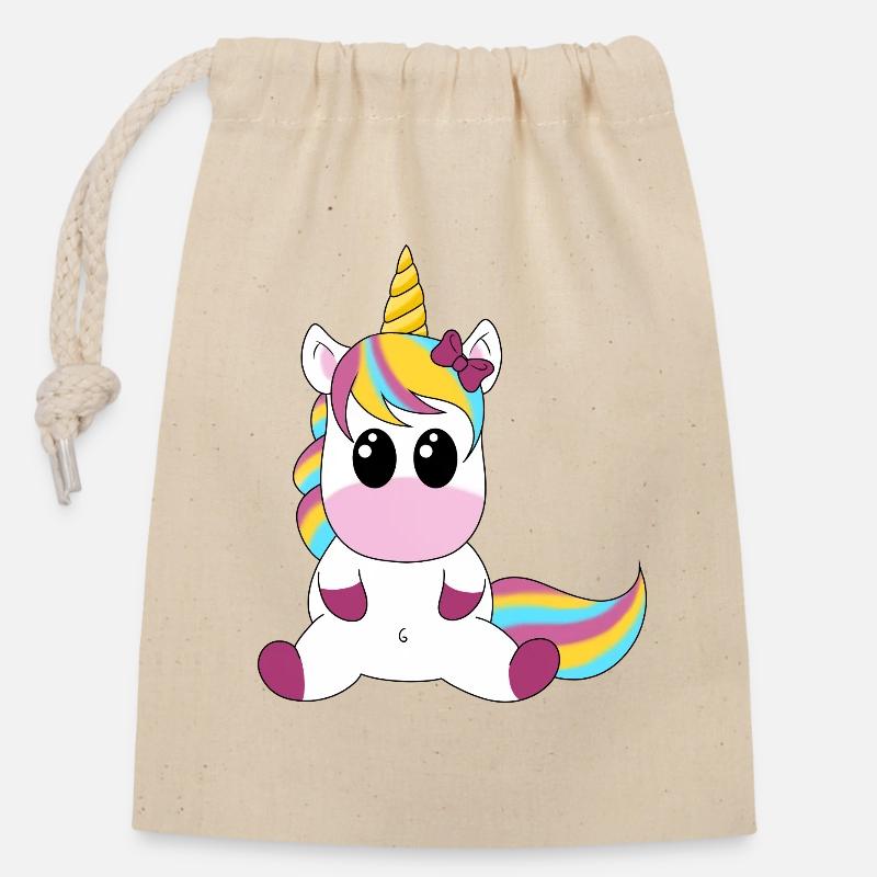 Unicorn rainbow cuddle motif - Closable cotton gift bag (14x20cm) - nature
