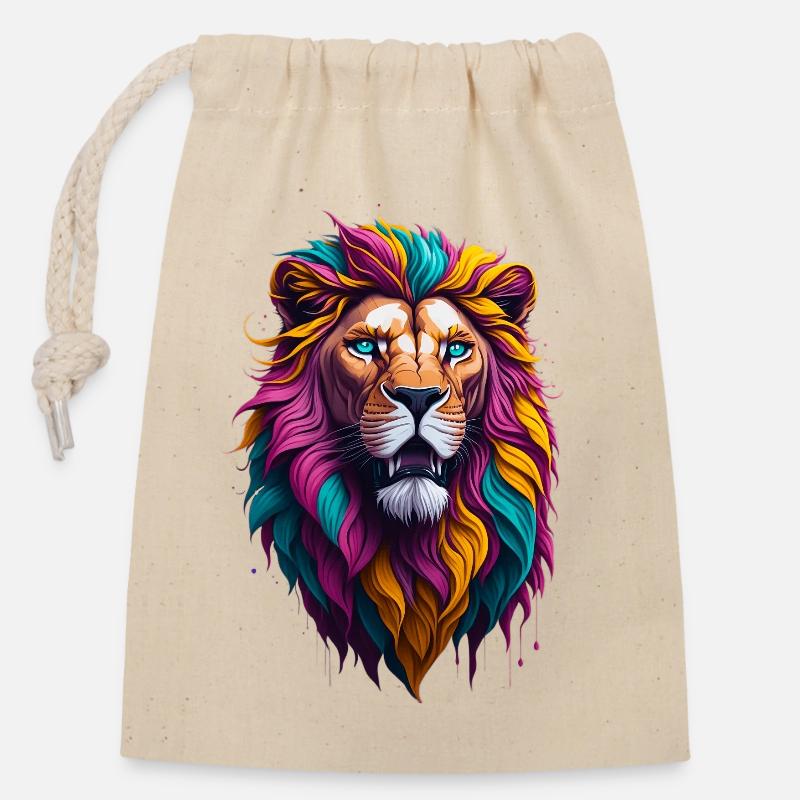Lion 4 - Sac cadeau en coton avec cordon (14 x 20 cm) - nature