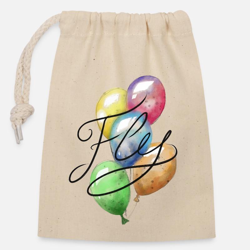 Ballon coloré - Sac cadeau en coton avec cordon (14 x 20 cm) - nature