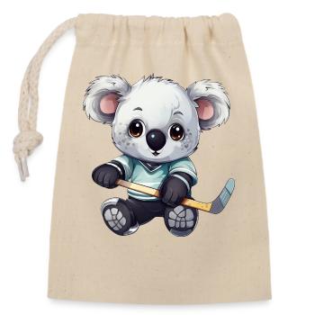 Koala spielt Eishockey, Sportliches Tierdesign - Verschließbarer Geschenkbeutel aus Baumwolle (14x20cm) - Natur - Vorne