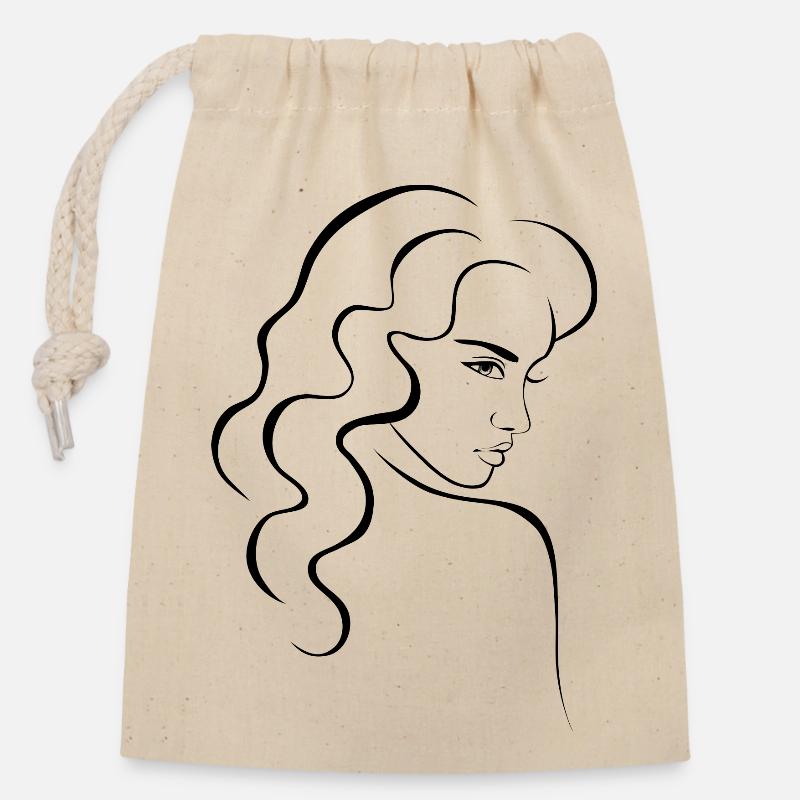 Portrait (linestyle) - Closable cotton gift bag (14x20cm) - nature