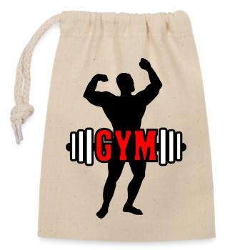 Red text 'GYM' about bodybuilder - Closable cotton gift bag (14x20cm) - nature - Front