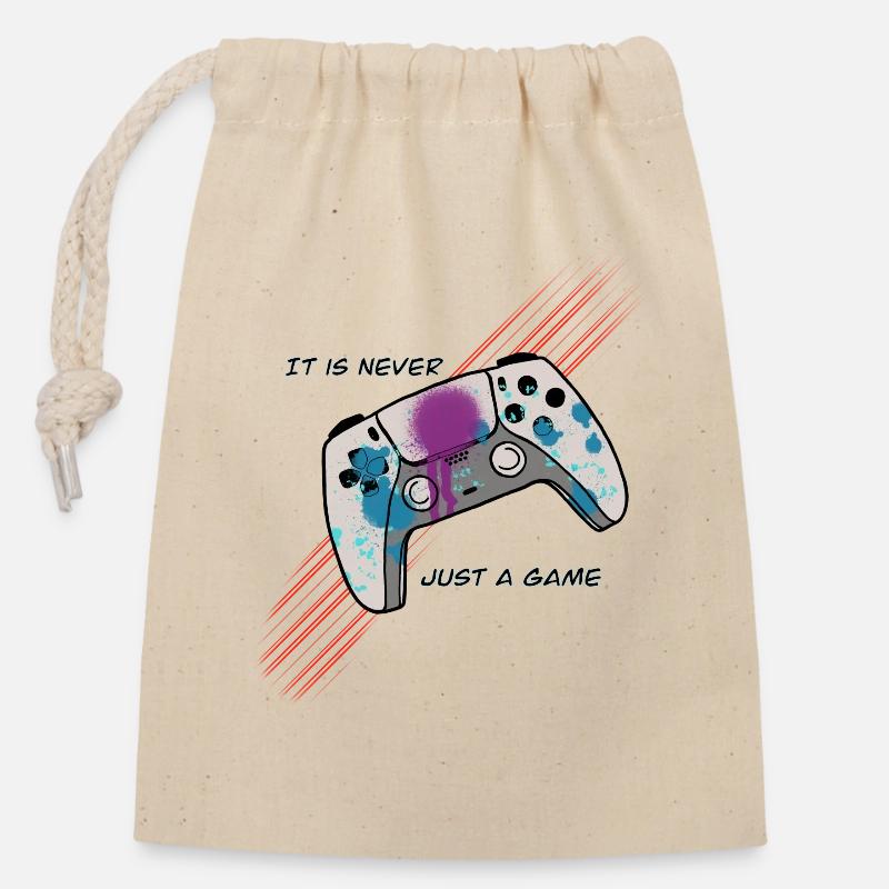 Gamer - Verschließbarer Geschenkbeutel aus Baumwolle (14x20cm) - Natur