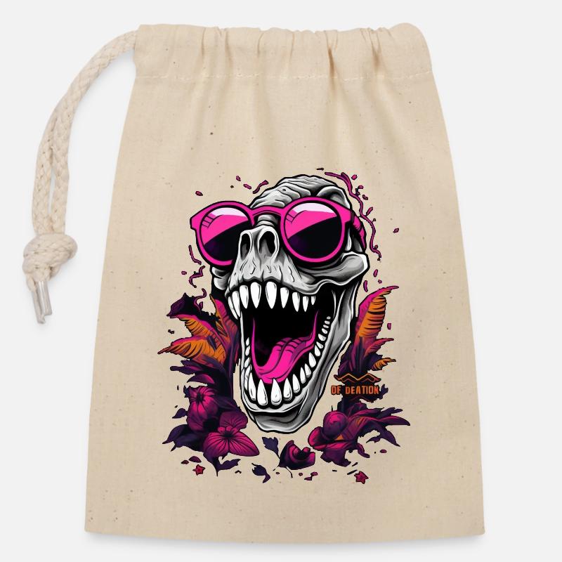 Dino Skull - Sac cadeau en coton avec cordon (14 x 20 cm) - nature