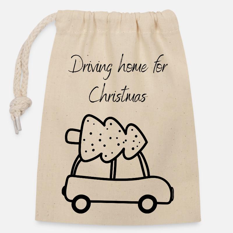 Rentrer à la maison pour Noël - Sac cadeau en coton avec cordon (14 x 20 cm) - nature