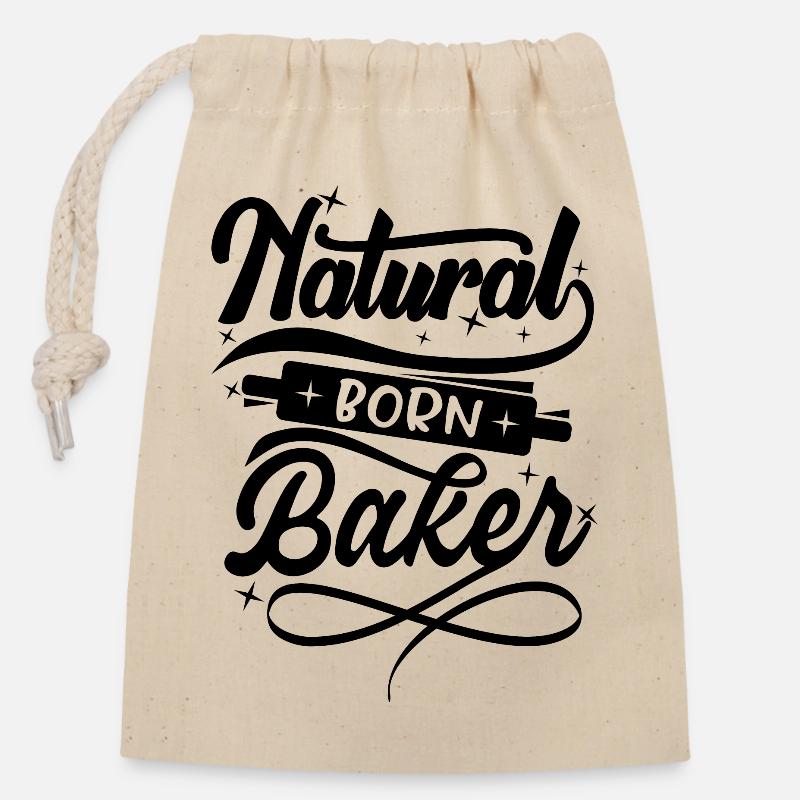 Natural born Baker - Closable cotton gift bag (14x20cm) - nature