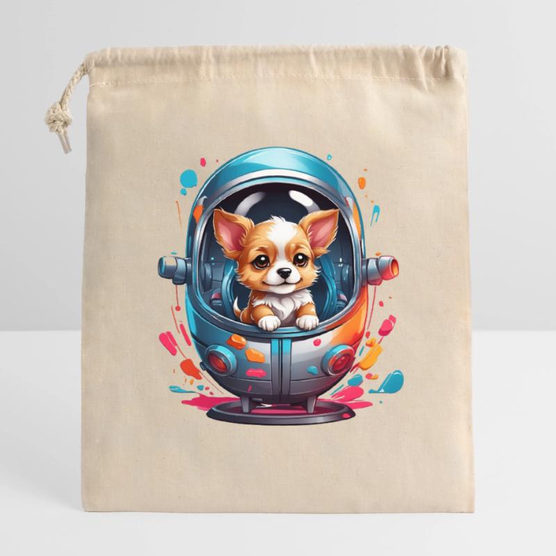Chiot de l’espace en combinaison spatiale Sac cadeau en coton avec cordon (14 x 20 cm)