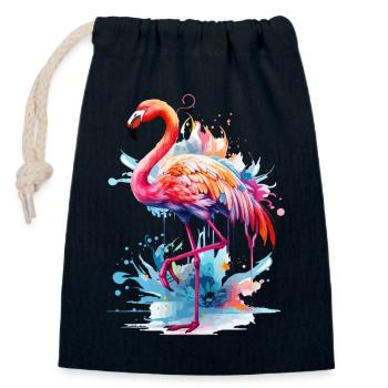 Flamant rose oiseau exotique Summer Splash rose rose - Sac cadeau en coton avec cordon (14 x 20 cm) - bleu marine - Devant