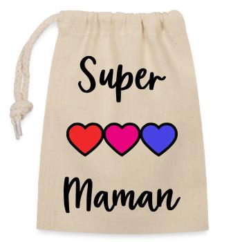 SUPER MAMA - Verschließbarer Geschenkbeutel aus Baumwolle (14x20cm) - Natur - Vorne