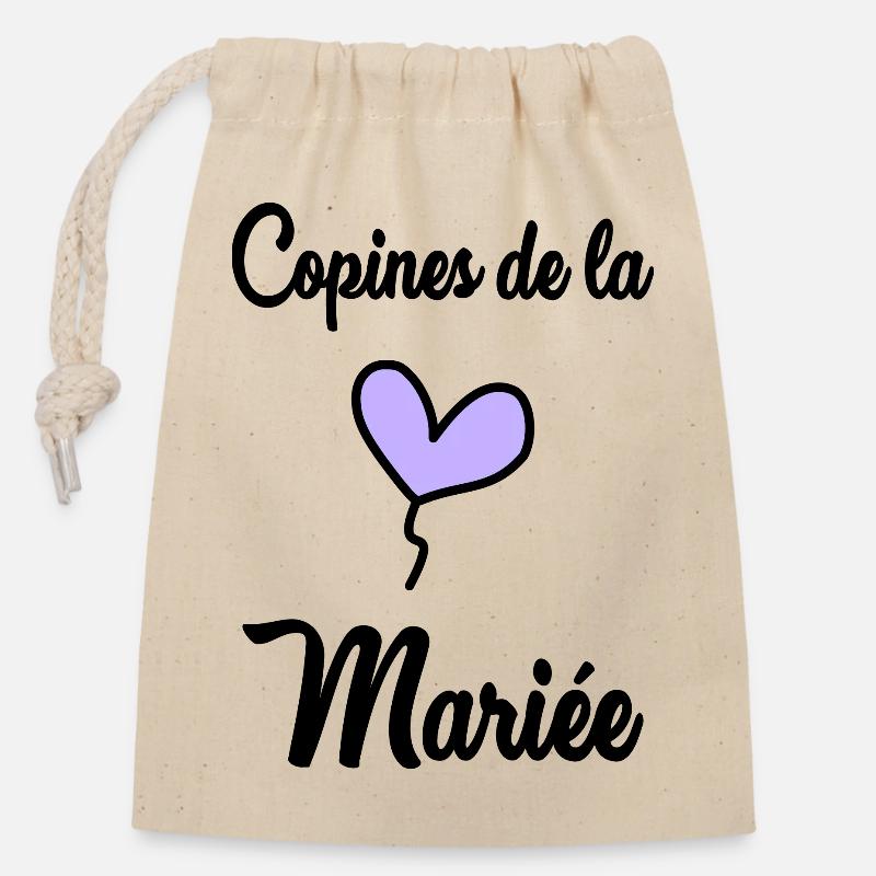COPINE MARIEE. FUTURE MARIEE. EVJF. TEAM MARIEE - Sac cadeau en coton avec cordon (14 x 20 cm) - nature