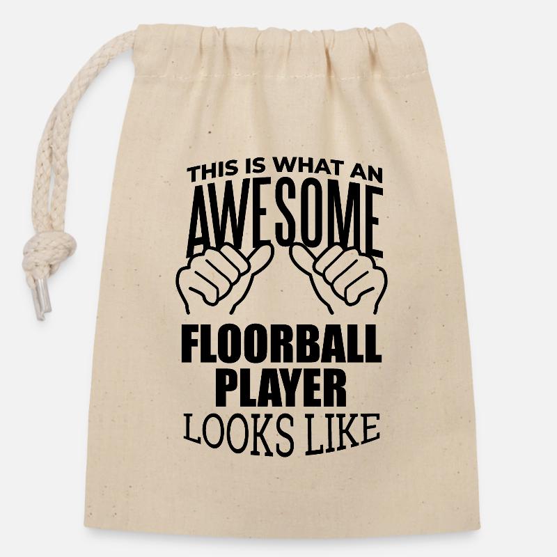 Floorball - Verschließbarer Geschenkbeutel aus Baumwolle (14x20cm) - Natur