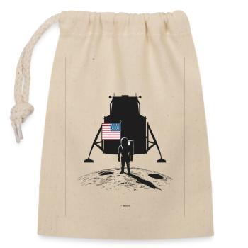 Mondlandung Astronaut und Flagge - Verschließbarer Geschenkbeutel aus Baumwolle (14x20cm) - Natur - Vorne