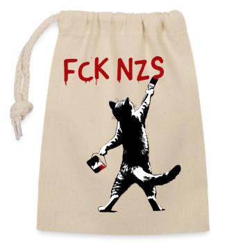 FCK NZS Cat Against Racism Street Art Style - Closable cotton gift bag (14x20cm) - nature - Front
