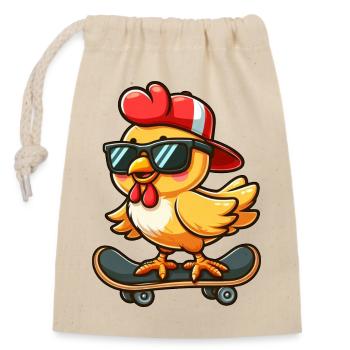 Chicken Hen Rooster Skateboard Comic Cartoon - Closable cotton gift bag (14x20cm) - nature - Front