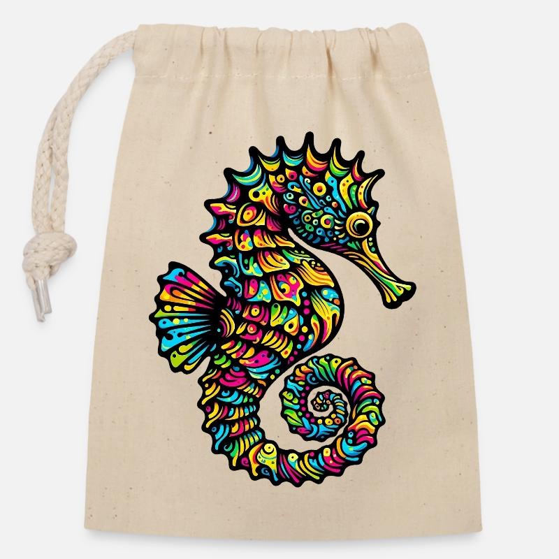 hippocampe - Sac cadeau en coton avec cordon (14 x 20 cm) - nature