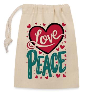 Conception de cœur d’amour et de paix - Sac cadeau en coton avec cordon (14 x 20 cm) - nature - Devant