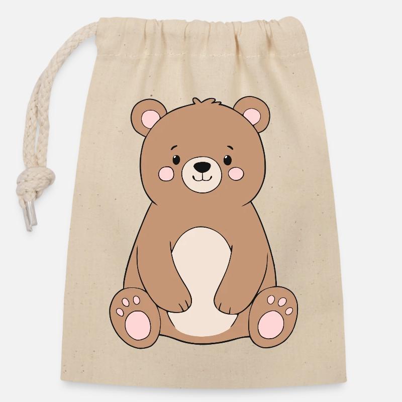 Ours - Sac cadeau en coton avec cordon (14 x 20 cm) - nature