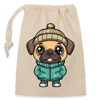 Mastiff Dog Cartoon - Closable cotton gift bag (14x20cm) - nature - Front