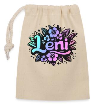 Name LENI Blumenmotiv - Verschließbarer Geschenkbeutel aus Baumwolle (14x20cm) - Natur - Vorne
