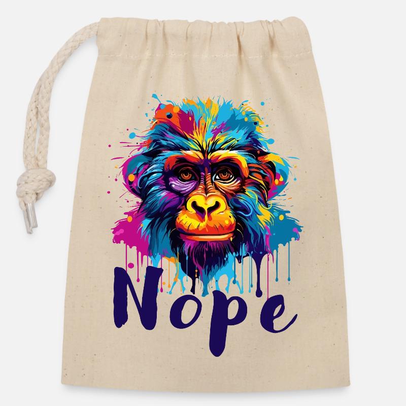 Affe - Nope - Nein - Ist mir egal - Verschließbarer Geschenkbeutel aus Baumwolle (14x20cm) - Natur