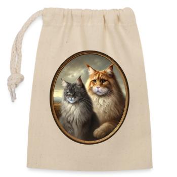 Maine-Coon Duo im Renaissancestil - Verschließbarer Geschenkbeutel aus Baumwolle (14x20cm) - Natur - Vorne
