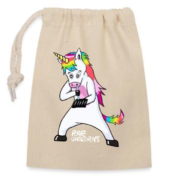 Rave Unicorns Line White Logo 18+ - Closable cotton gift bag (14x20cm) - nature - Front