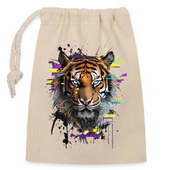 Tiger Gaze: Chromatic Symphony - Closable cotton gift bag (14x20cm) - nature - Front