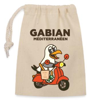 Gabian Méditerranéen sur scooter - Sac cadeau en coton avec cordon (14 x 20 cm) - nature - Devant