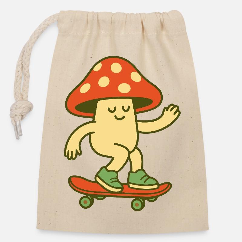 Shroom on Wheels - Verschließbarer Geschenkbeutel aus Baumwolle (14x20cm) - Natur