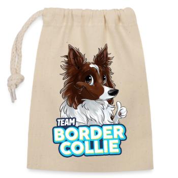 TEAM Border Collie Langhaar - Rot - Verschließbarer Geschenkbeutel aus Baumwolle (14x20cm) - Natur - Vorne