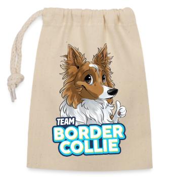 TEAM Border Collie Langhaar - Sand - Verschließbarer Geschenkbeutel aus Baumwolle (14x20cm) - Natur - Vorne