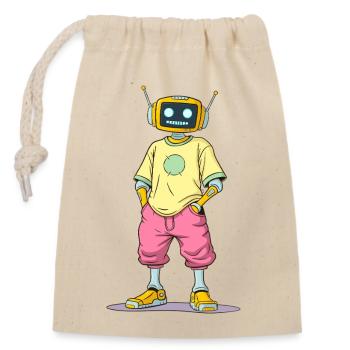 Retro Bot in Streetwear - Verschließbarer Geschenkbeutel aus Baumwolle (14x20cm) - Natur - Vorne