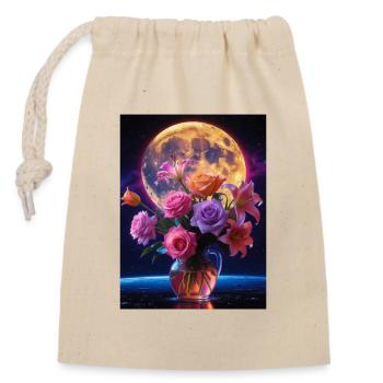 Himmlische Blüte bei Vollmond - Verschließbarer Geschenkbeutel aus Baumwolle (14x20cm) - Natur - Vorne
