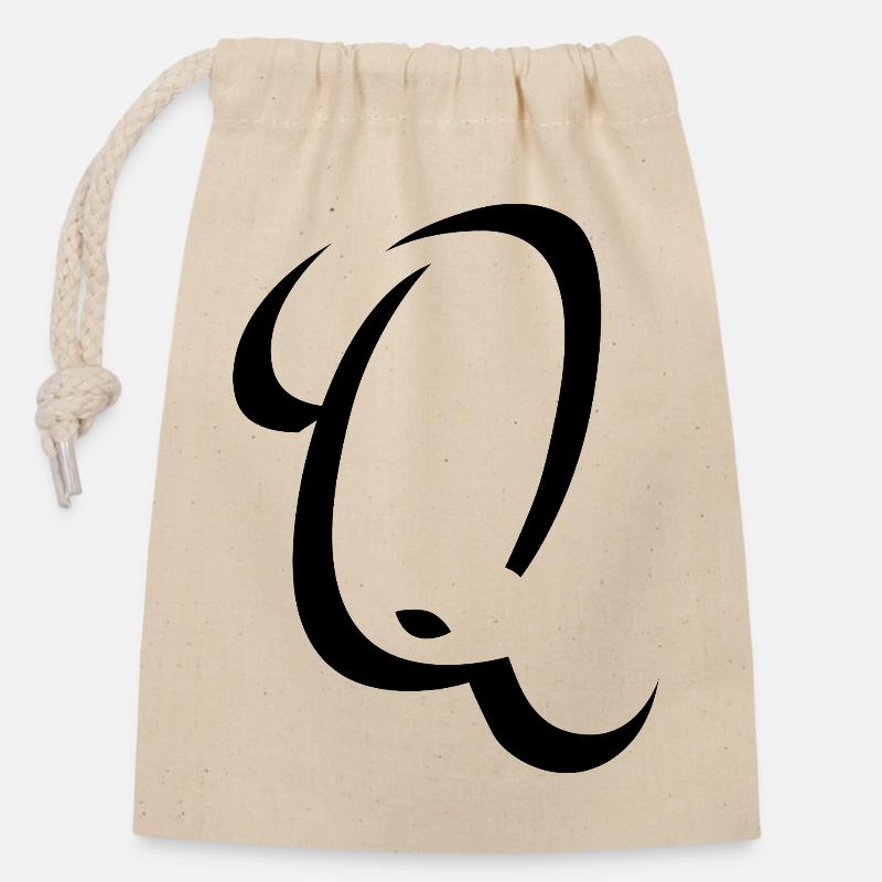 Letter Q, Name, der Buchstabe Q - Verschließbarer Geschenkbeutel aus Baumwolle (14x20cm) - Natur