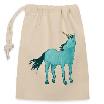 Unicorn in a cyan dress - Closable cotton gift bag (14x20cm) - nature - Front