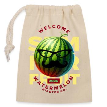 Wassermelone Hipster mit Brille und Schnurrbart - Verschließbarer Geschenkbeutel aus Baumwolle (14x20cm) - Natur - Vorne