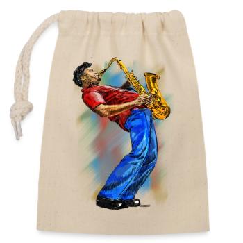 Illustration de saxophoniste de jazz - Sac cadeau en coton avec cordon (14 x 20 cm) - nature - Devant