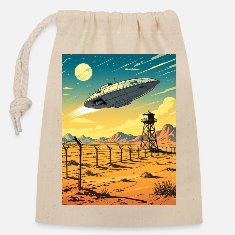 Zone 51 – La base interdite du désert - Sac cadeau en coton avec cordon (14 x 20 cm) - nature