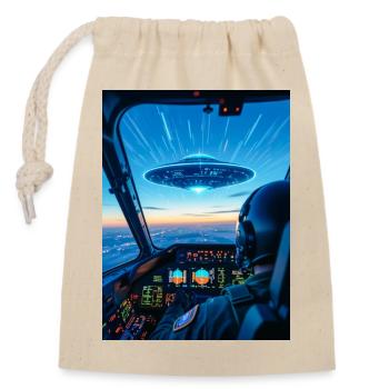 UFO Cockpit – Blick ins Unbekannte - Verschließbarer Geschenkbeutel aus Baumwolle (14x20cm) - Natur - Vorne