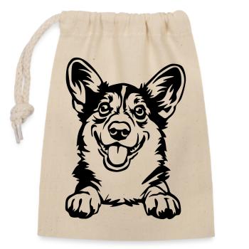 Welsh Corgi Kopf - Verschließbarer Geschenkbeutel aus Baumwolle (14x20cm) - Natur - Vorne